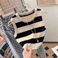 Miniatyrbild 5 av 10: Kontrasterande randig stickad väst Crop Top KHAKI khaki