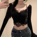 Pikkukuva 10 / 10: Pitkähihaiset rajatut topit MUSTA XL Black XL