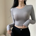 Pikkukuva 4 / 10: Pitkähihaiset Crop Topit T-paidat VAALEANHARMAA M Light Grey M