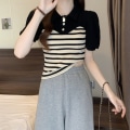 Miniatyrbilde 7 av 10: Strikket Stripe T-skjorte Allsidig topp APRIKOS Apricot