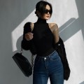 Miniatyrbilde 8 av 8: Turtleneck Knitwear Off Shoulder Topper SVART black