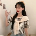 Miniatyrbilde 8 av 10: Falsk todelt Stripe T-skjorte kort topp ROSA ROSA Pink