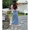 Miniatyrbillede 4 af 10: Split denimnederdel A-line nederdel SORT L Black L