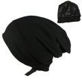 Miniatyrbillede 1 af 10: Blødt stretch satin motorhjelm foret sovebeanie hat SORT black