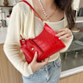 Pikkukuva 3 / 10: Crocodile Pattern Olkalaukku PU-nahkainen Crossbody-laukku PUNAINEN red