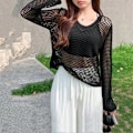 Miniatyrbilde 8 av 10: Hollow Out Bluser Strikk Topper APRIKOS Apricot