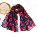 Miniatyrbilde 4 av 10: Poppy Print skjerf Poppy Floral sjal MARINE BLÅ Navy blue
