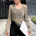 Miniatyrbilde 5 av 10: Hollow Out Bluser Strikk Topper APRIKOS Apricot