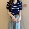 Miniatyrbilde 4 av 10: Strikket Stripe T-skjorte med rund hals APRIKOS Apricot