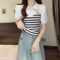 Miniatyrbilde 4 av 10: Strikket Stripe T-skjorte Allsidig topp APRIKOS Apricot