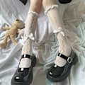Miniatyrbillede 6 af 10: Mesh Knælængde Strømper Cosplay Strømper SORT black
