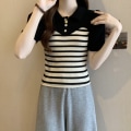 Miniatyrbilde 8 av 10: Strikket Stripe T-skjorte Allsidig topp APRIKOS Apricot