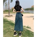 Miniatyrbilde 9 av 10: Split denimskjørt A-linjeskjørt BLÅ XL Blue XL