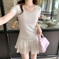 Pikkukuva 1 / 10: Naisten lyhythihainen T-paita Lace Edge Pusero VALKOINEN L White L