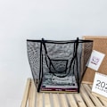 Miniatyrbillede 1 af 10: Gennemsigtig Mesh Taske Strandtaske SORT STYLE2 STYLE2 black style2-style2