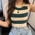 Miniatyrbild 3 av 10: Kontrasterande randig stickad väst Crop Top VIT white