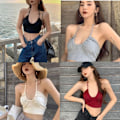 Miniatyrbilde 4 av 10: Halter Top Crop Top GRÅ M Grey M