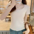 Pikkukuva 8 / 10: Naisten lyhythihainen T-paita Lace Edge Pusero BEIGE S Beige S