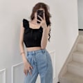 Miniatyrbillede 1 af 10: Dame tanktop strikket ærmeløs rem SORT Black