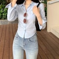 Miniatyrbillede 10 af 10: Langærmet bluse Dameskjorte HVID XL White XL