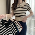 Miniatyrbilde 10 av 10: Strikket Stripe T-skjorte Kort Topp KAFFE Coffee