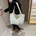 Miniatyrbillede 9 af 10: Blød Corduroy taske Dame Canvas Håndtaske HVID white