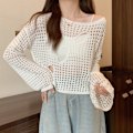 Miniatyrbillede 1 af 10: Udhulede bluser Fishnet Pullover HVID white