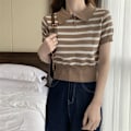 Miniatyrbilde 7 av 10: Strikket Stripe T-skjorte Kort Topp APRIKOS Apricot
