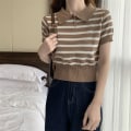 Miniatyrbillede 7 af 10: Strikket Stripe T-shirt Kort Top APRIKOS Apricot