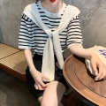 Miniatyrbilde 10 av 10: Falsk todelt Stripe T-skjorte kort topp ROSA ROSA Pink