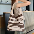 Miniatyrbillede 4 af 10: Hæklet Tote Bag Skuldertaske SORT Black