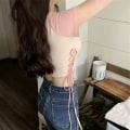 Miniatyrbilde 4 av 10: Snøring Slim-fit topp rund hals Crop Top XL XL