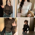 Miniatyrbilde 7 av 10: Stativ krage bluse slankeskjorte KAFFE XL Coffee XL