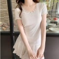 Pikkukuva 5 / 10: Naisten lyhythihainen T-paita Lace Edge Pusero WHITE M White M