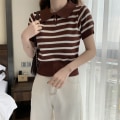 Miniatyrbillede 6 af 10: Strikket Stripe T-shirt Kort Top KAFFE Coffee