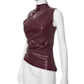 Miniatyrbild 4 av 10: Fashion Asymmetrisk Top Läder Ruched Väst WINE RED L Wine Red L