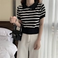 Miniatyrbilde 4 av 10: Strikket Stripe T-skjorte Kort Topp KAFFE Coffee