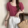 Pikkukuva 1 / 10: Slim Fit Lyhythihainen Puff Sleeve T-paita PUNAINEN L red L