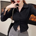 Miniatyrbillede 1 af 10: Langærmet bluse Dameskjorte SORT XL Black XL