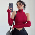 Pikkukuva 8 / 10: Turtleneck Suspender Crop Top WINE RED M wine red M