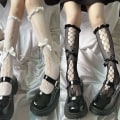 Miniatyrbillede 10 af 10: Mesh Knælængde Strømper Cosplay Strømper SORT black