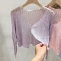 Miniatyrbillede 1 af 7: Hollow Out Bluser Strikoverdele LILLA Purple
