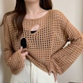 Miniatyrbillede 6 af 10: Udhulede bluser Fishnet Pullover KHAKI khaki