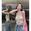 Miniatyrbillede 1 af 10: Strikkede Crop Tops Kvinder Kort Top BEIGE beige