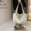 Miniatyrbillede 7 af 10: Blød Corduroy taske Dame Canvas Håndtaske HVID white