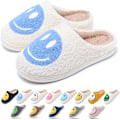 Miniatyrbillede 1 af 3: Søde Smil Tøfler til Kvinder Mænd, Bløde Plys Bløde Varme Par Slip-On Hjemme Happy Face Tøfler Preppy Tøfler Anti-slip Fuzzy Flat Slides（Størrelse: 5-6）