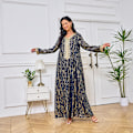 Miniatyrbillede 3 af 5: Damekjole V-hals slim fit bundstof varm stempling moderigtig high-end robe (Blå,XL) Blue XL