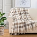 Miniatyrbilde 2 av 5: Høstlig rutete sengeteppe til sofa, firkantet dekorativt teppe i bondehus-stil, lett beige sengeteppe til seng sofa nøytral høstdekor, 127 cm x 152,4 cm