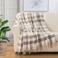 Miniatyrbillede 2 af 5: Efterårs plaid sengetæppe til sofa, firkantet dekorativt tæppe i landlig stil, let beige sengetæppe til seng sofa neutral efterårsindretning, 127 cm x 152,4 cm