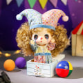 Miniatyrbild 5 av 5: Modedocka, Clowndocka, Innehåller 6 tillbehör, inklusive clownkostym, dockstativ, dockballong, återanvändbar lekset – Perfekt present till flickor i åldrarna 3+